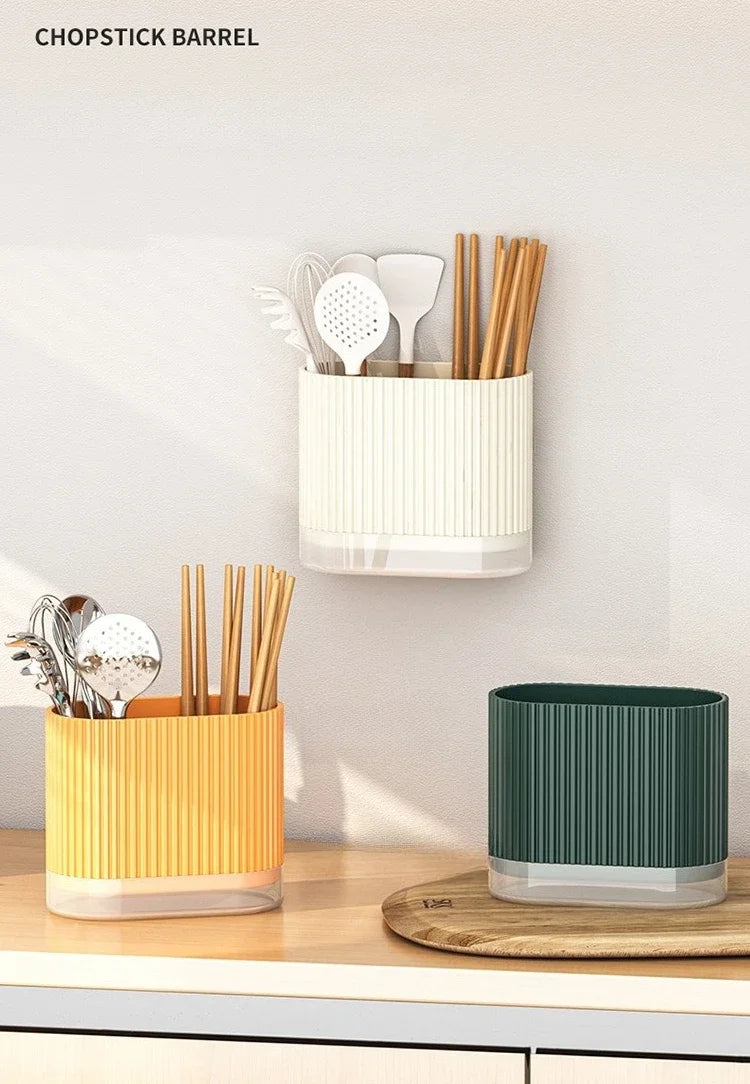 Wall Mount Chopsticks Holder Drain Dry Utensil Organizer