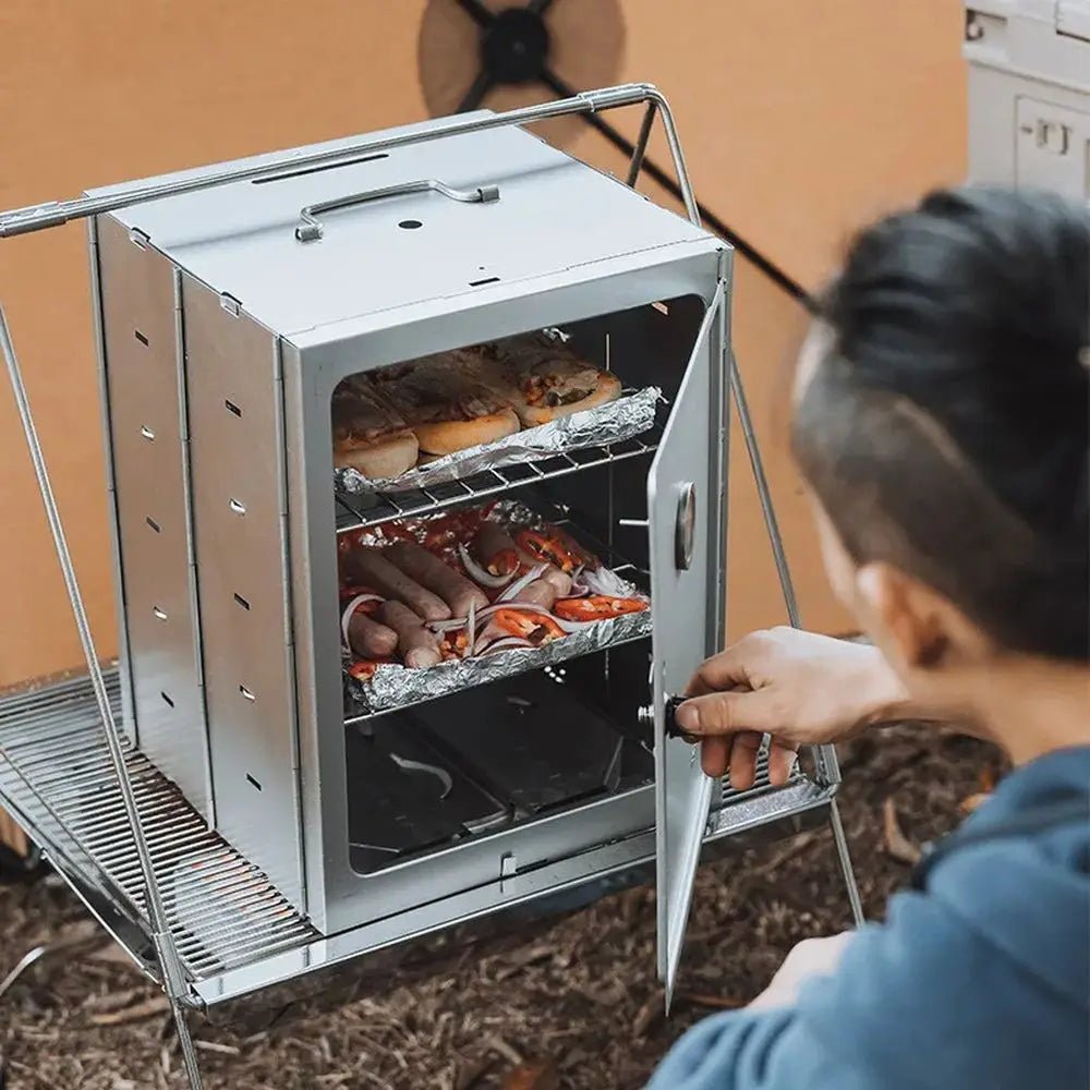 Outdoor Camping Folding Oven Baking Smoker Bbq Grill