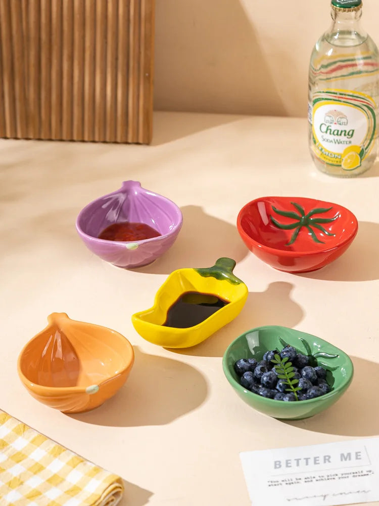 Sauce Dish Vegetable Shaped Ceramic Dipping Bowl Mini