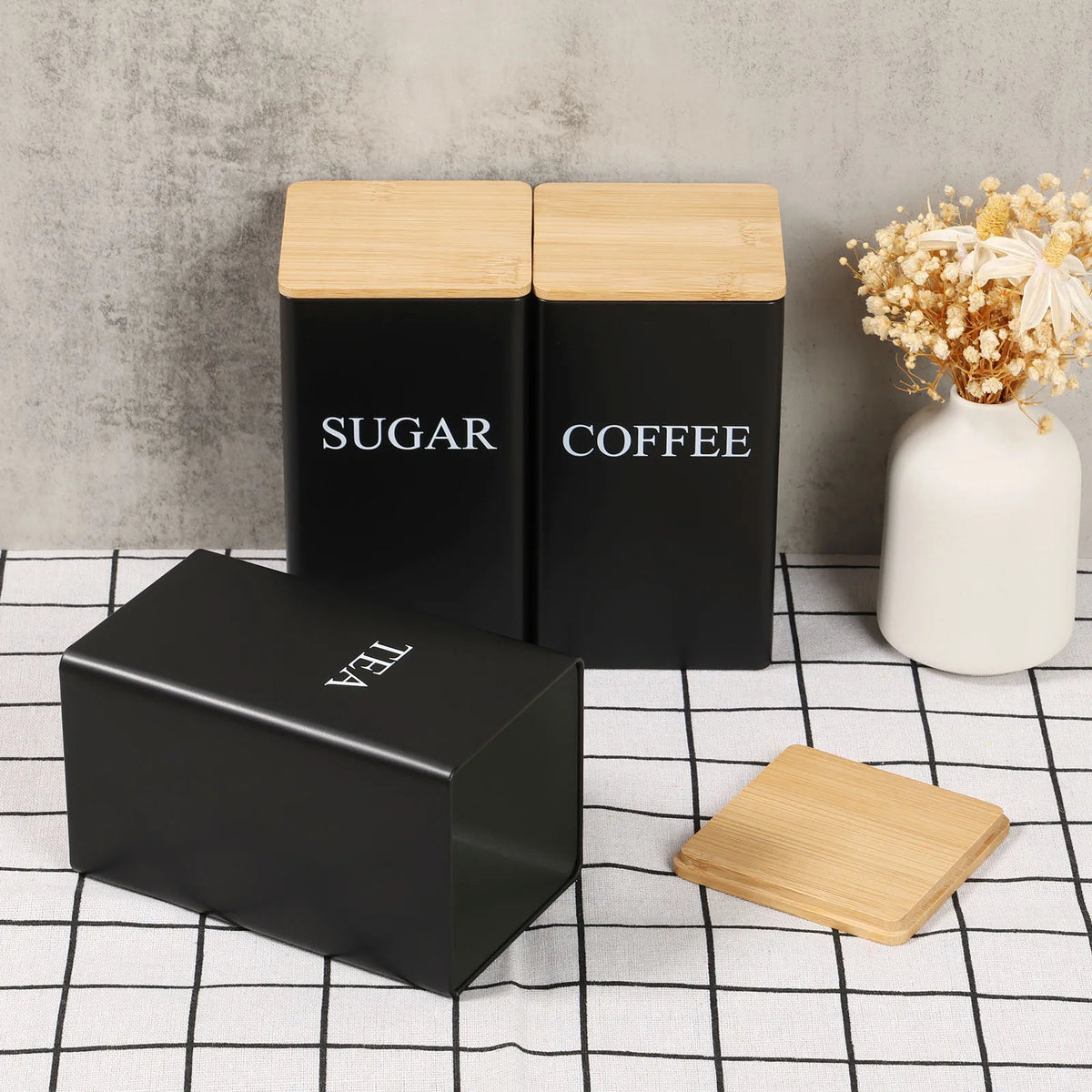 3pcs Coffee Bean Tea Sugar Jars Vacuum Sealed