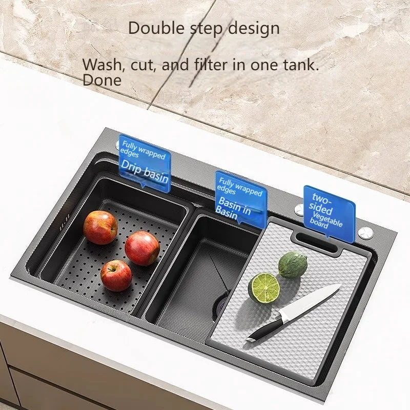 Stainless Steel Sink Gray Large Slot Wash Vegetables