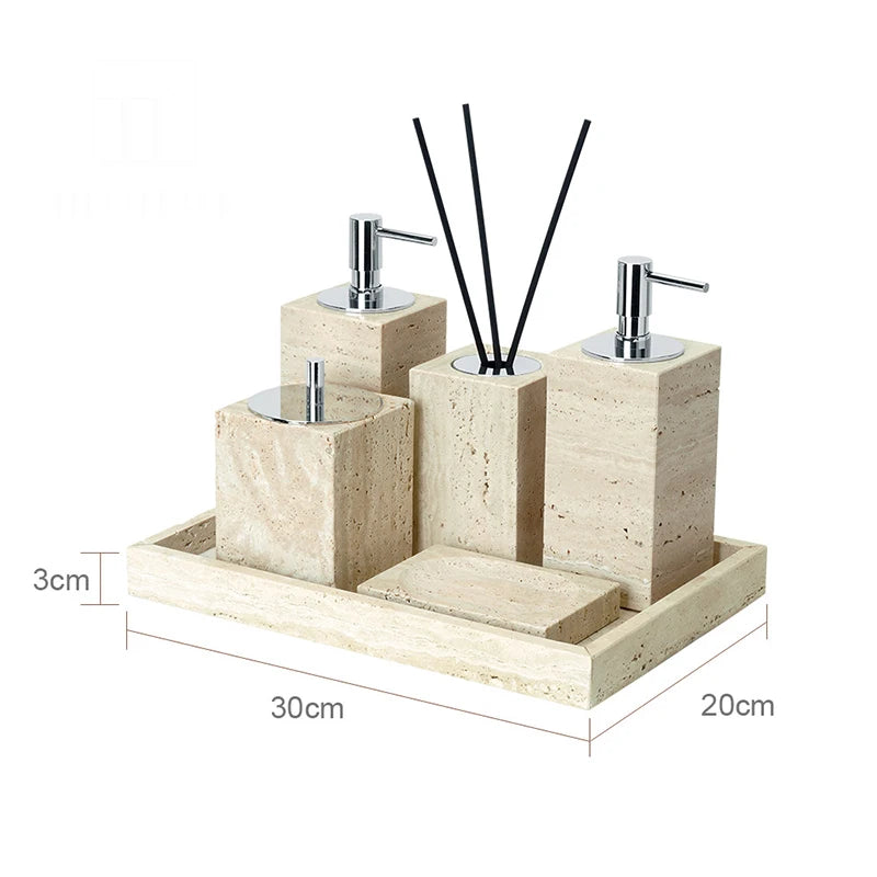 Beige Travertine Bathroom Natural Marble Soap Dispenser Soap