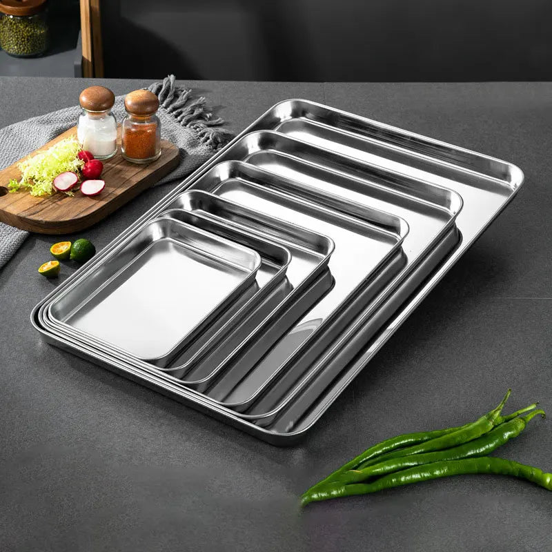 1pc Stainless Steel Vermicelli Dish Thickened Rectangular Flat