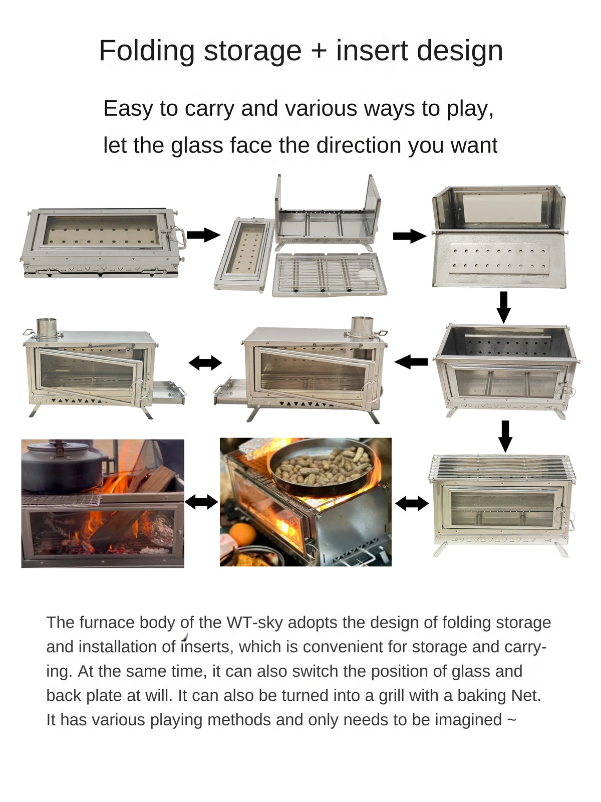 Wt-Sky-430 Folding Fireplace Wood Stove Secondary Air Intake