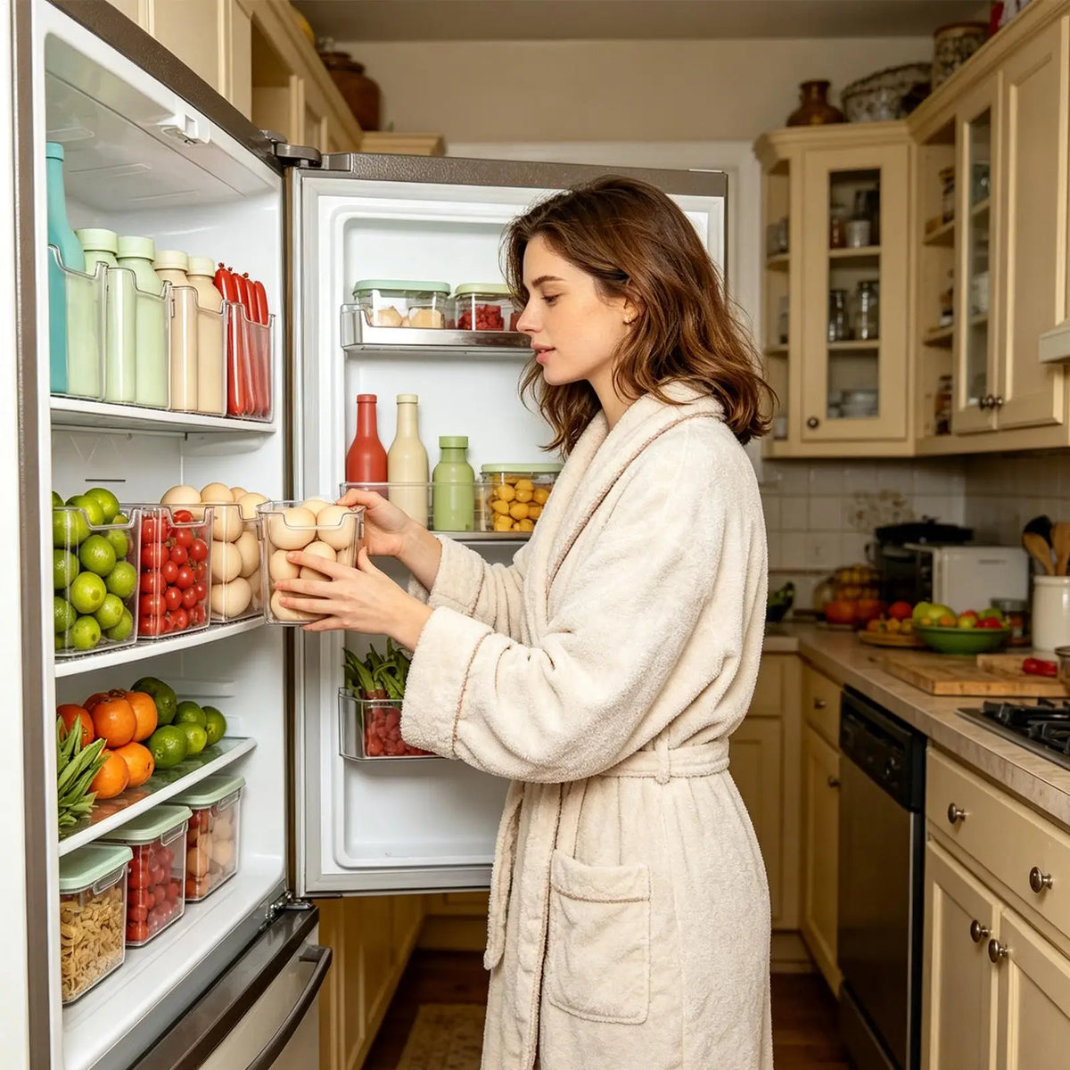Refrigerator Bins Handles Clear Door Containers Organizer Pantry