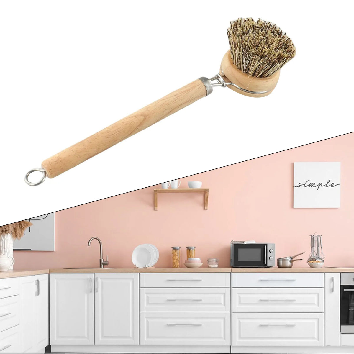 Bamboo Dish Scrub Brush Wooden Cleaning Scrubbers Cleaning