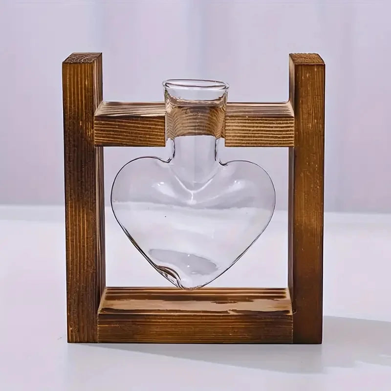 1-Pack Creative Wooden Frame Hydroponic Small Vase Green