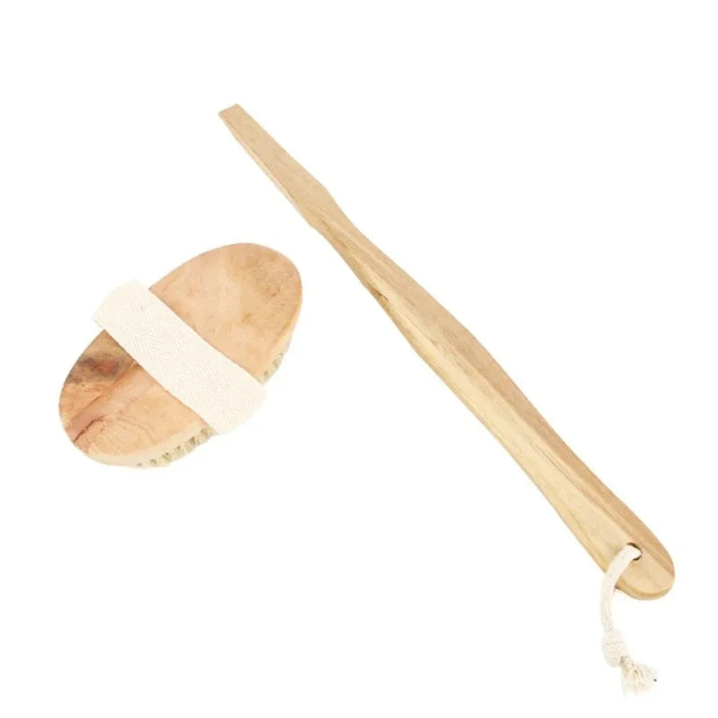 Wooden Long Handled Bristle Brush Back Scrubbing Product