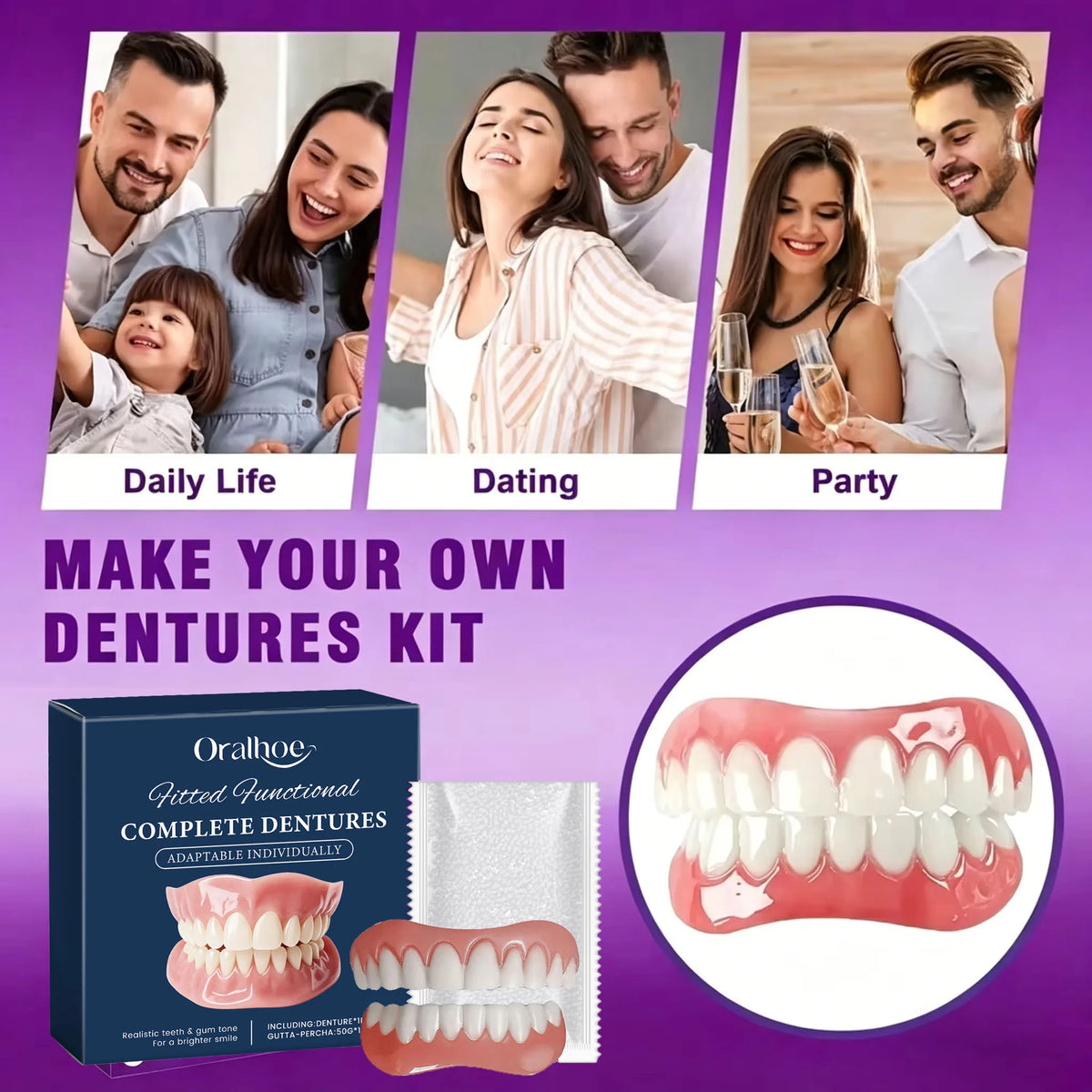 Adult Full Silicone Fake Teeth Upper & Lower
