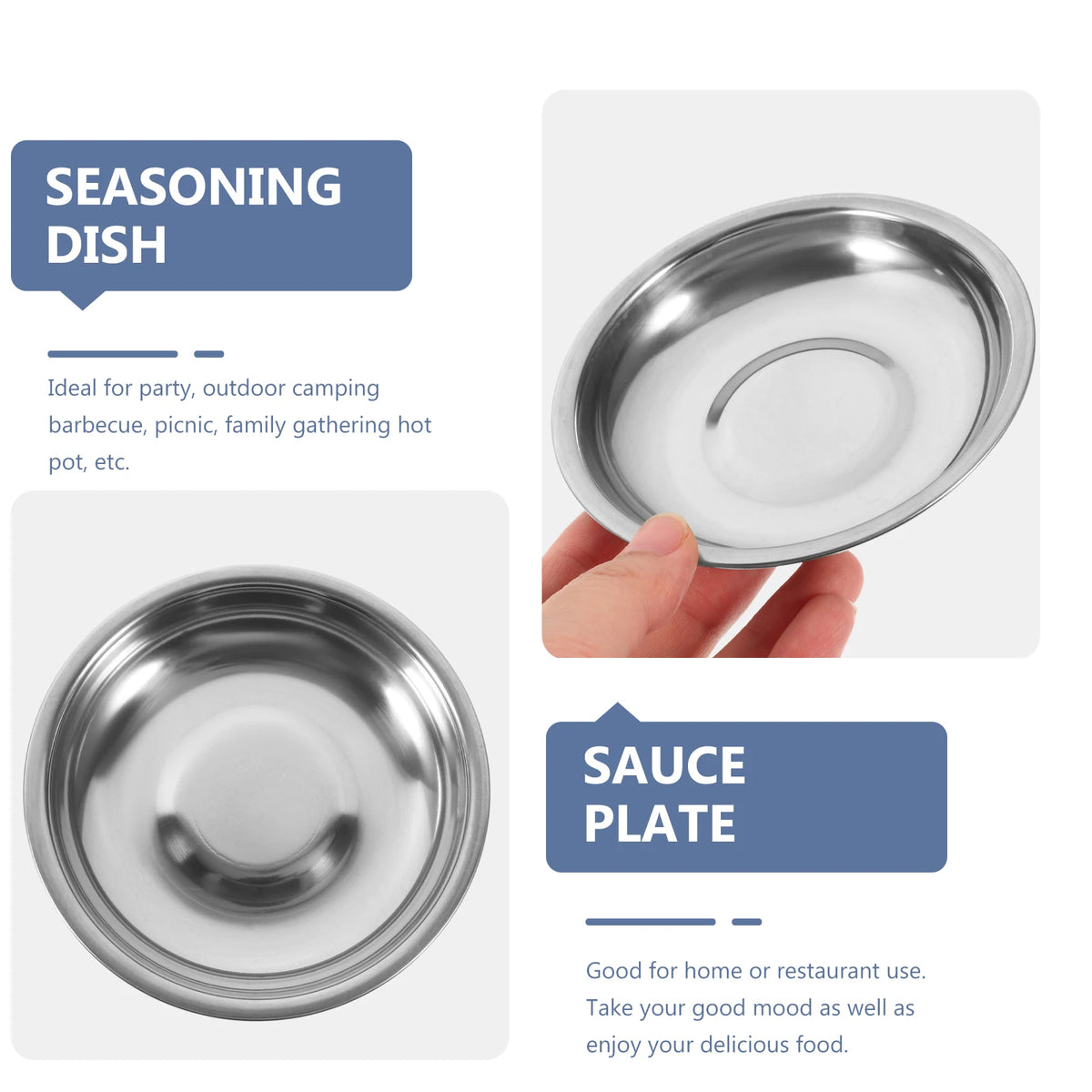 10pcs Dish Sauce Dipping Plate Bowls Stainless Steel