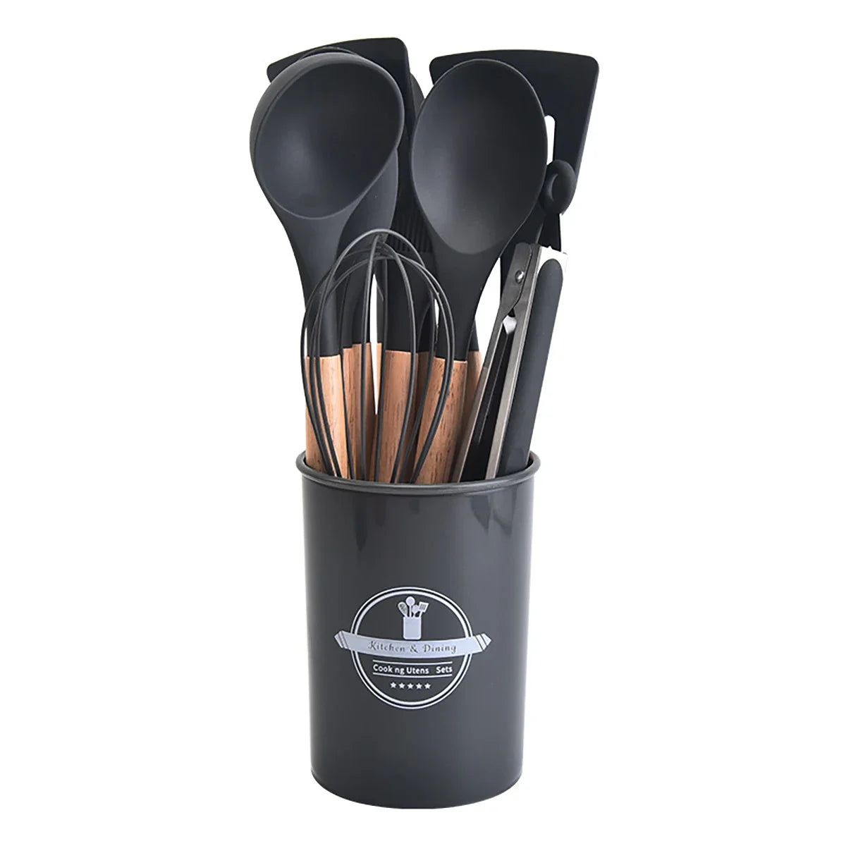 12pcs Silicone Cooking Utensils Non-Stick Cookware Black Cuisine