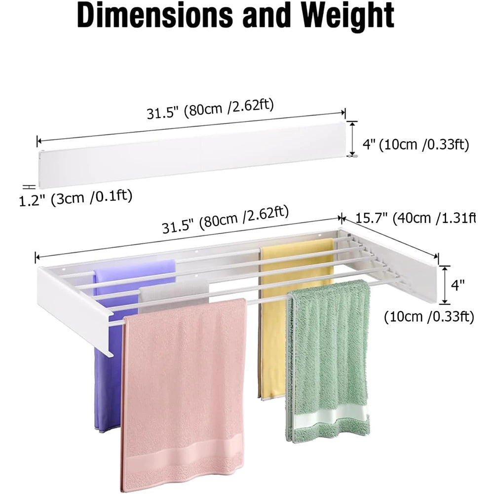 Wall Mounted Clothes Drying Rack Indoor Retractable Collapsible