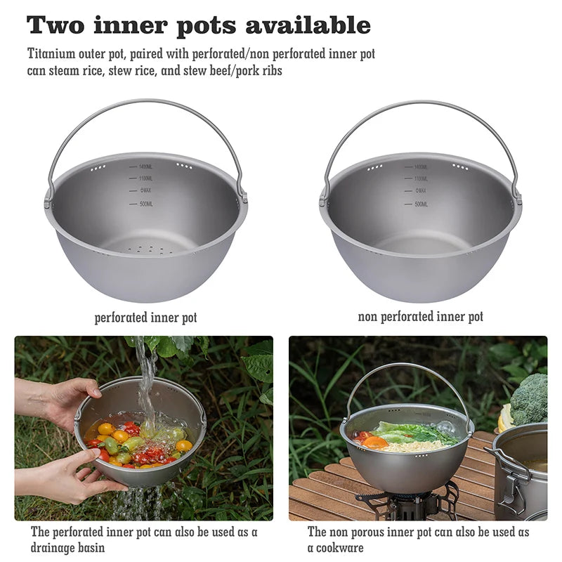 Boundless Voyage Camping Rice Cooker Titanium Pot Cooker