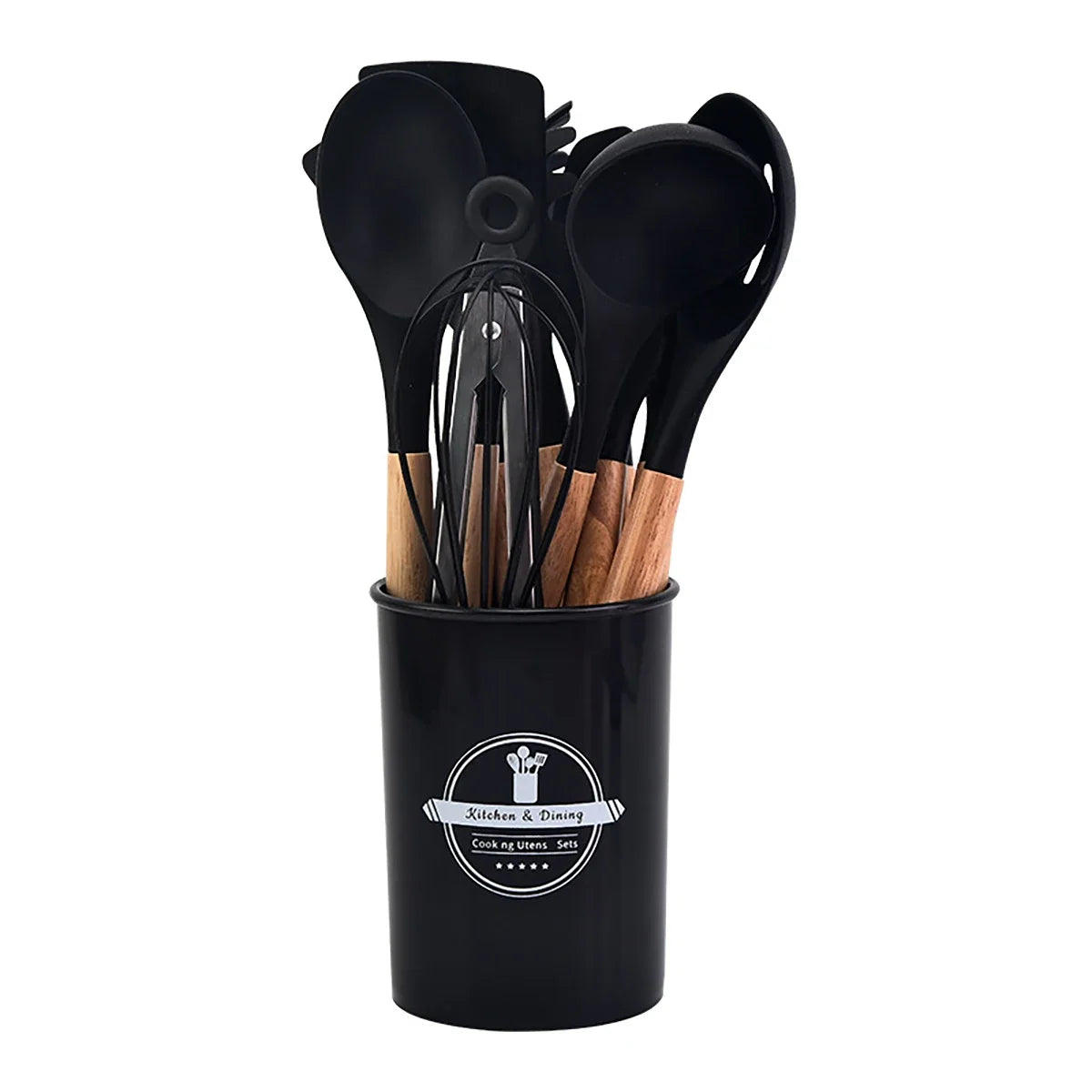 12pcs Silicone Cooking Utensils Non-Stick Cookware Black Cuisine