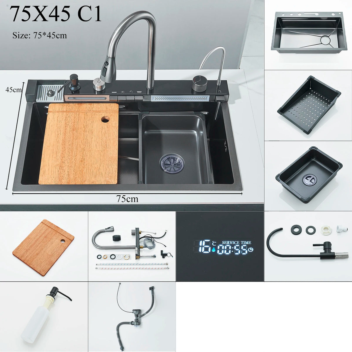 Shinesia 201stainless Steel Sink Double Waterfall Slot Digital