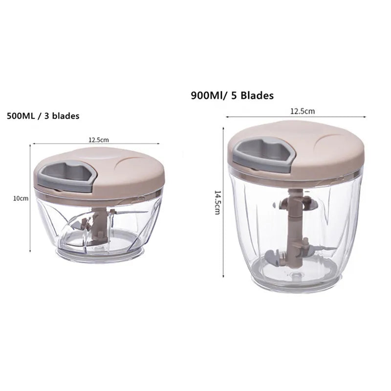 500/900ml Meat Mincer Garlic Chopper Hand Pull Press