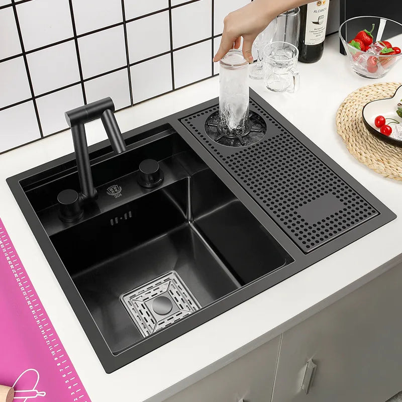 Nano Hidden Bar Sink Black Folding Faucet Silvery
