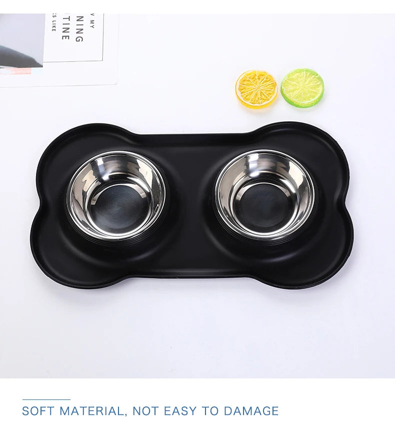 Antislip Double Dog Bowl Silicone Mat Durable Stainless