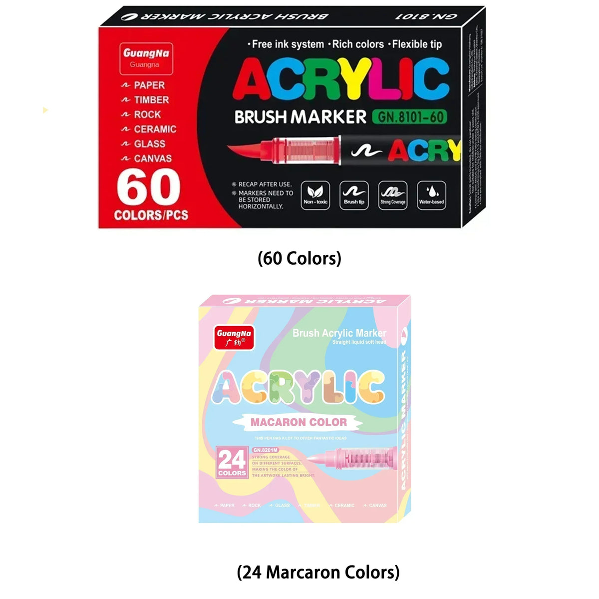 Guangna 360/12 Colors Acrylic Paint Pens Markers Brush