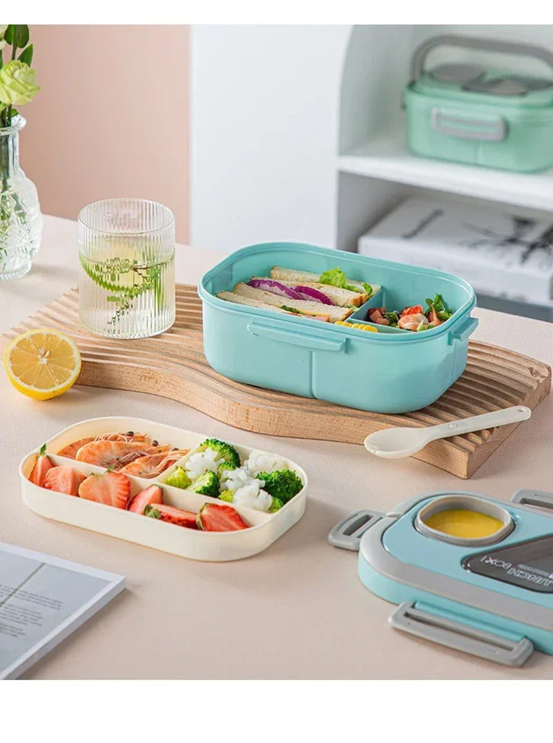 Lunch Box Compartment Wheat Straw Bento Carrying Handle
