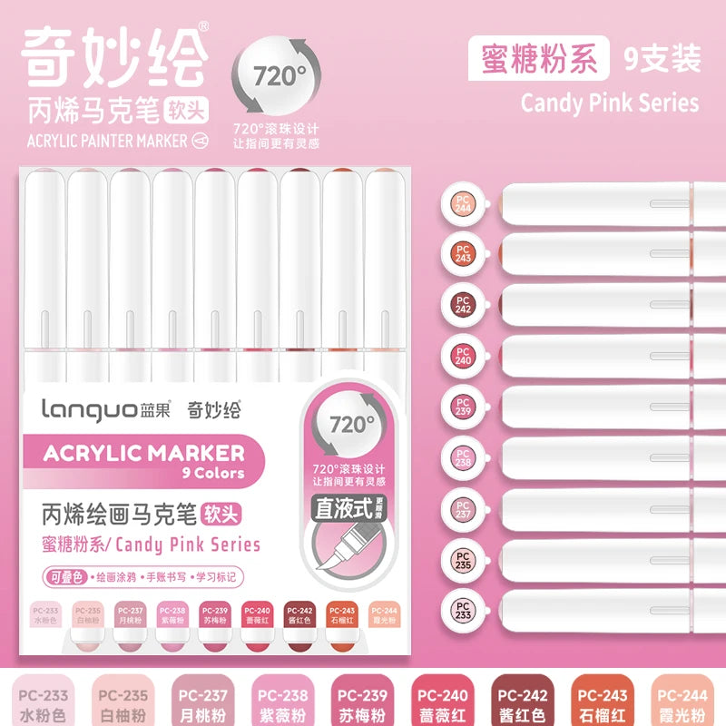 Languo 9pcs/Box Soft Brush Acrylic Marker Pen Diy