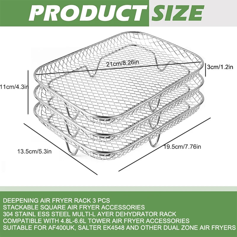 3-Layers Air Fryer Rack Stackable Grilling 304 Stainless