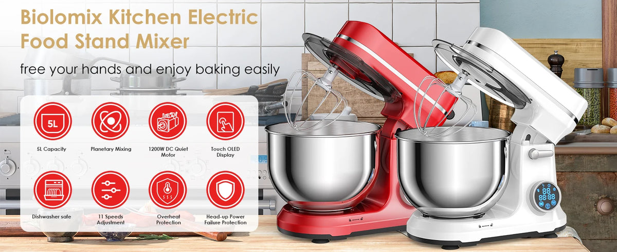 Biolomix Food Stand Mixer Blender Quiet Motor Cream