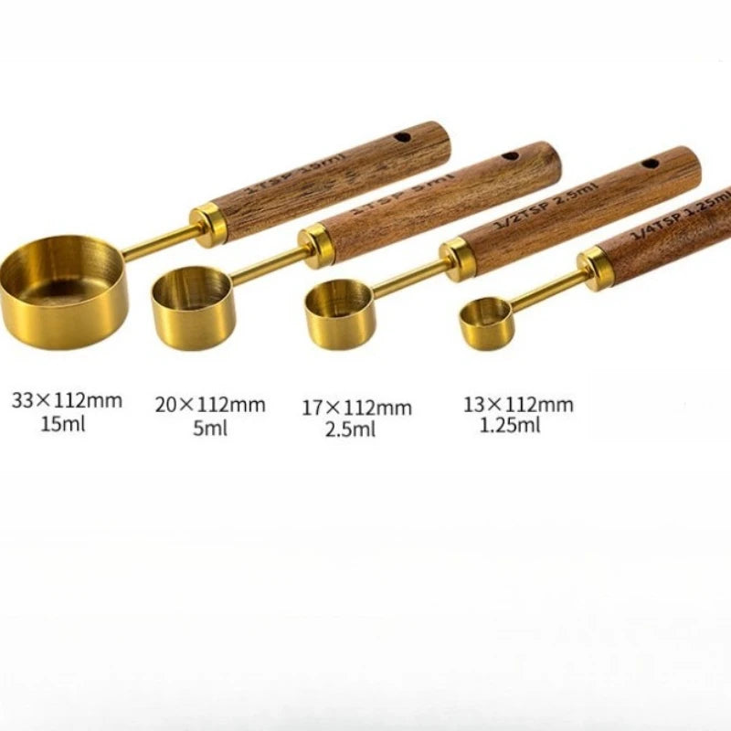 4pcs Golden Measuring Cups Spoons Stainless Steel Measuring