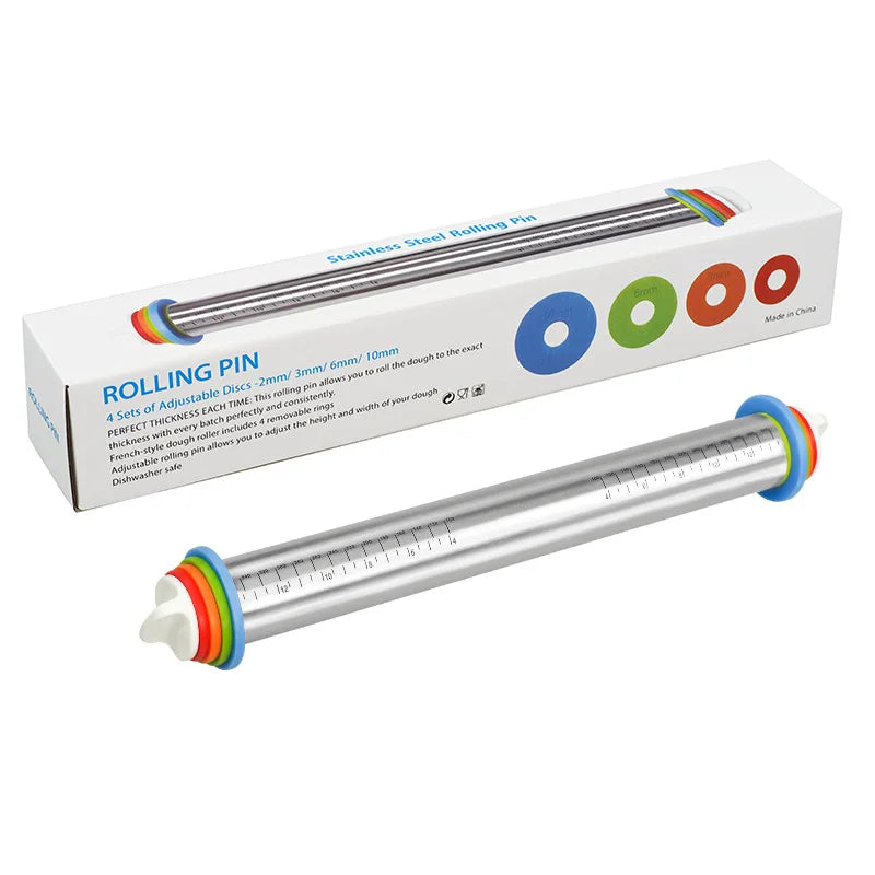 Rolling Pin Silicone Baking Pastry Mat Stainless Steel