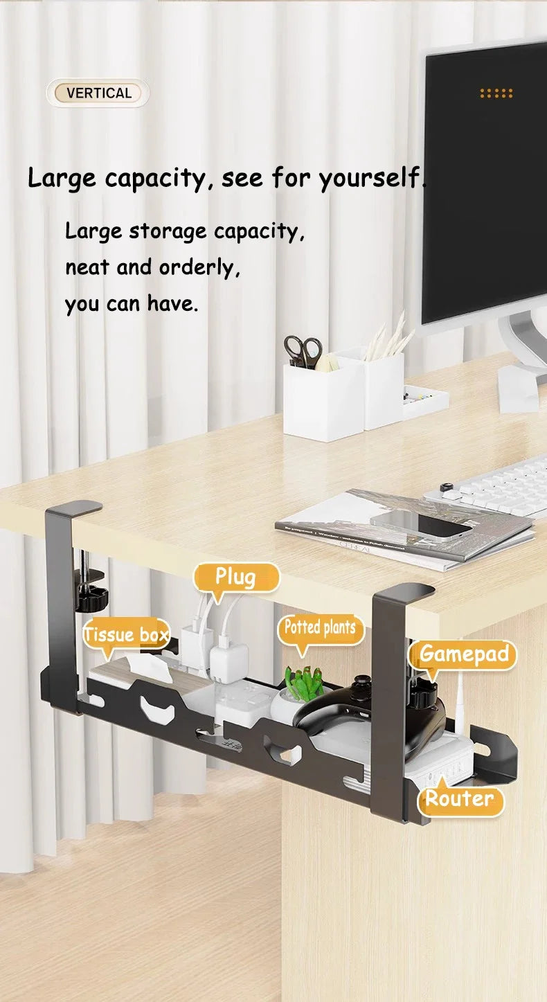 Telescopic Under Table Storage Rack Metal Cable Management