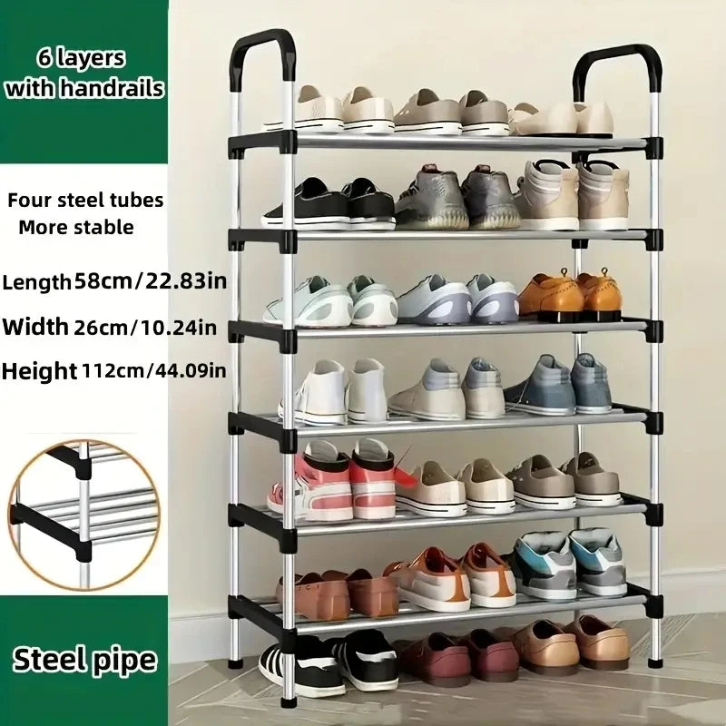 Shoe Rack Multi-Layer Dustproof Door Black Shoe Cabinet
