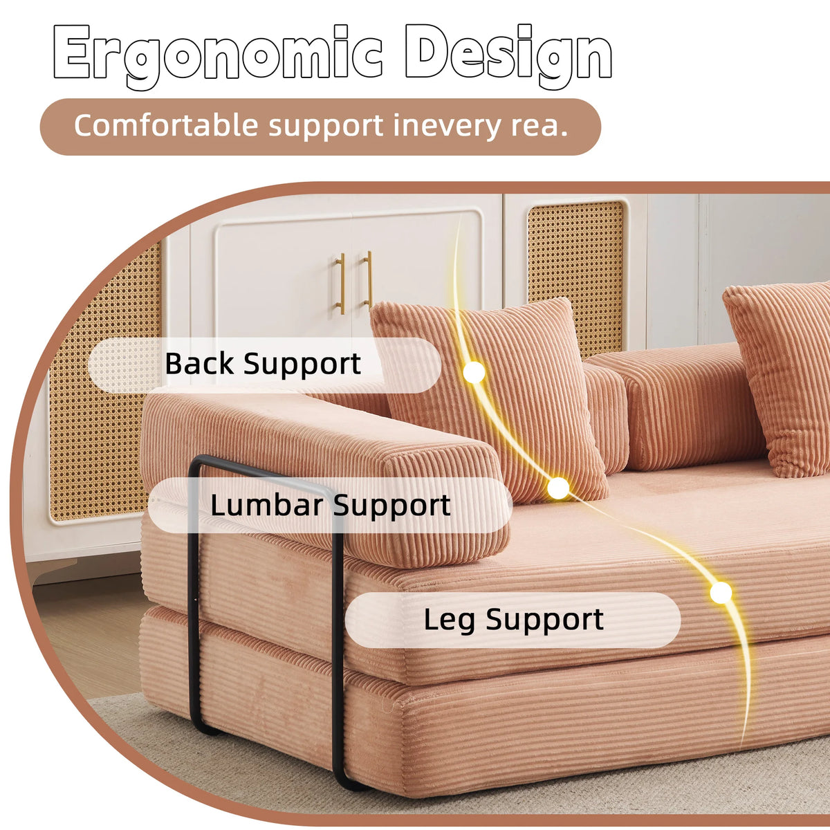 Corduroy Convertible Sofa Bed 2-In-1 Floor Sofa &