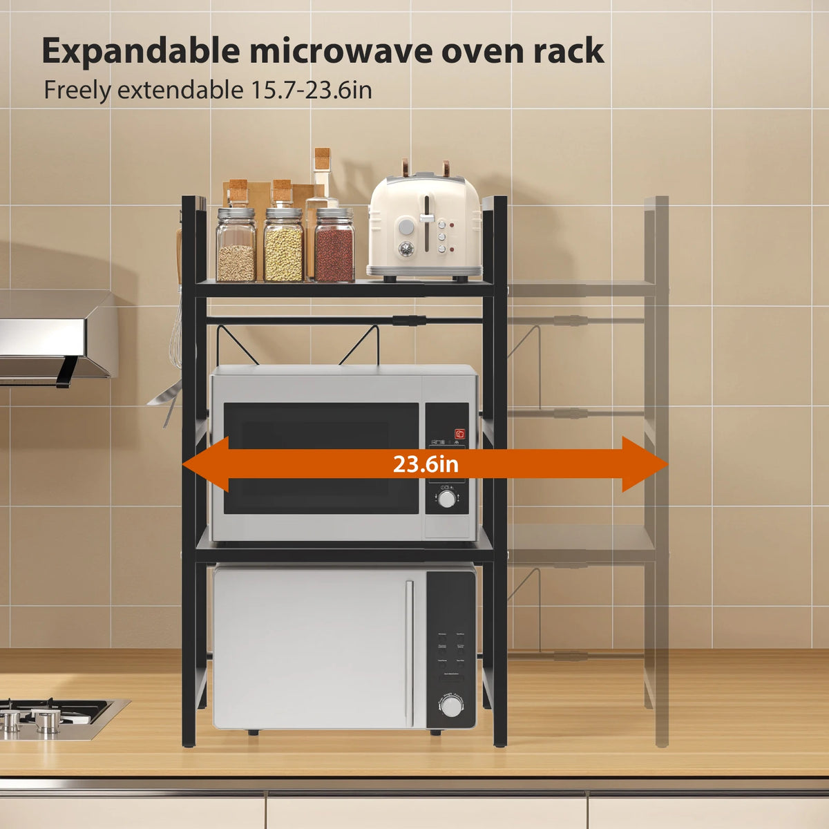 Vickyhome Carbon Steel Thickened Retractable Shelf Microwave Rack