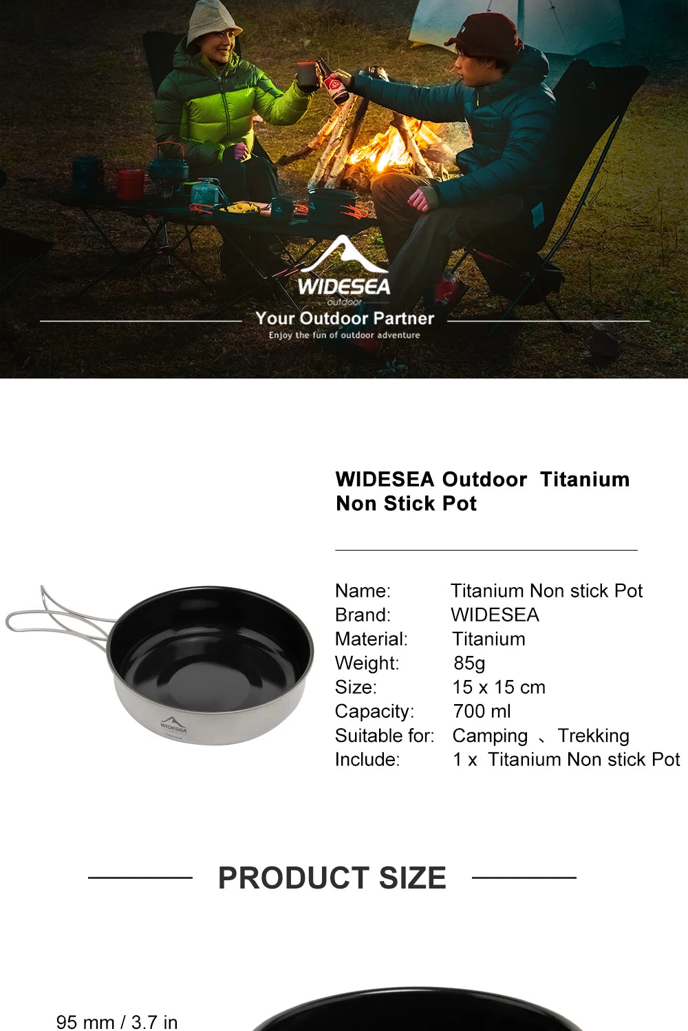 Widesea Camping Titanium Frying Pan Pot Bowl Ultra-Light