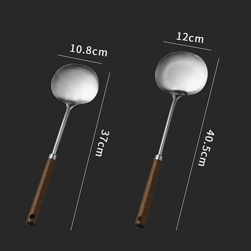 Stainless Steel Wok Spatula Chef-Specific Cooking Spoon Wooden
