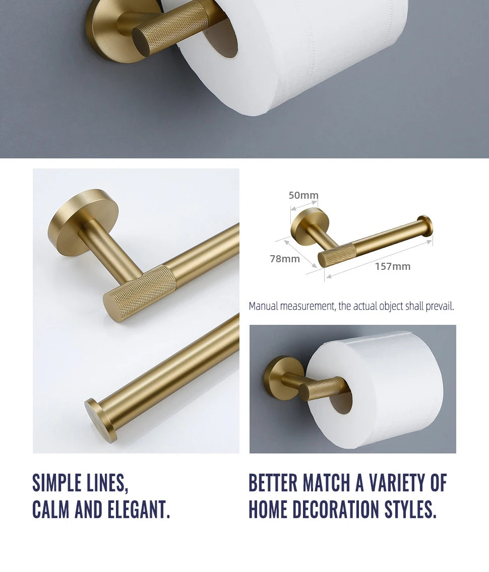 Brushed Gold Towel Rack Knurled Towel Bar Robe