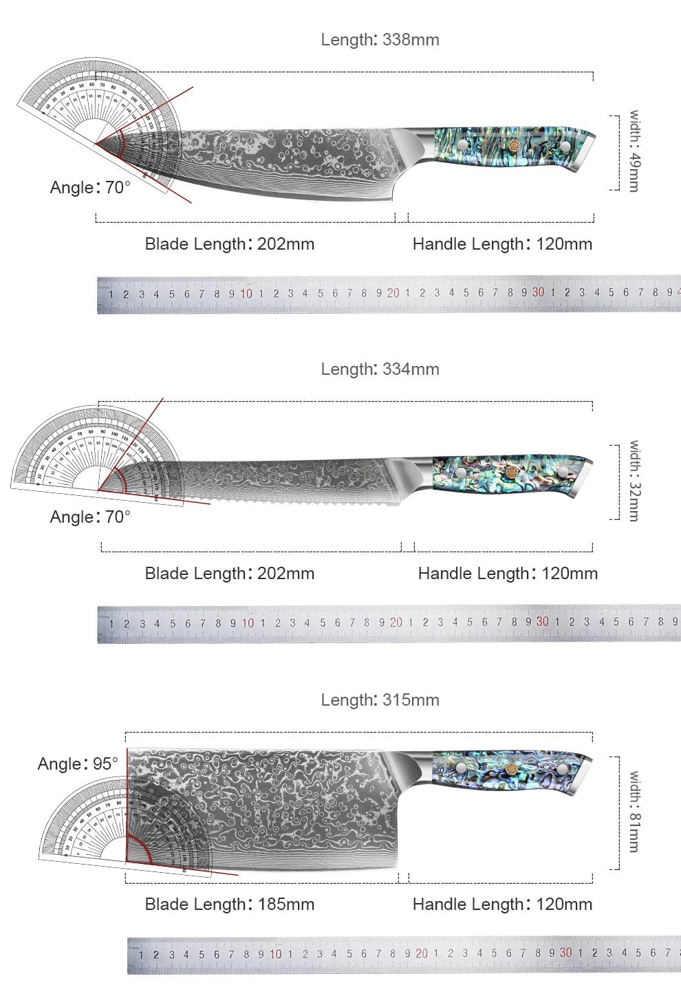 1-7 Chef Knife Super Sharp Japanese Damascus Steel