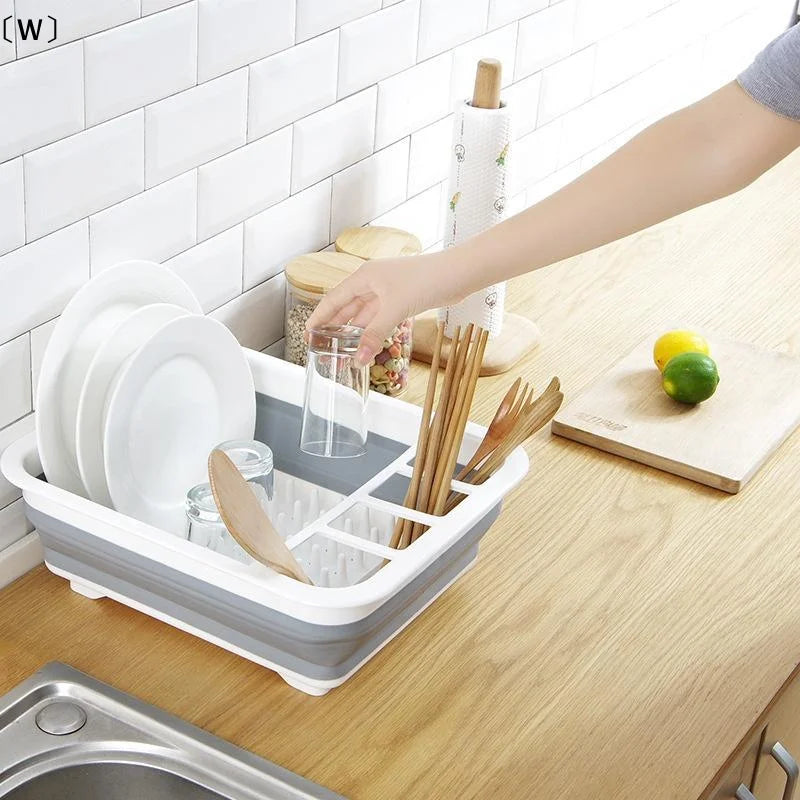 Collapsible Dish Drainer Space-Saving Dishes Drying Rack Bowls
