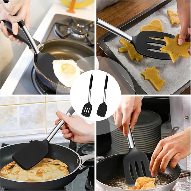 2pcs Silicone Spatula Heat Resistant Nonstick Steak Spatula