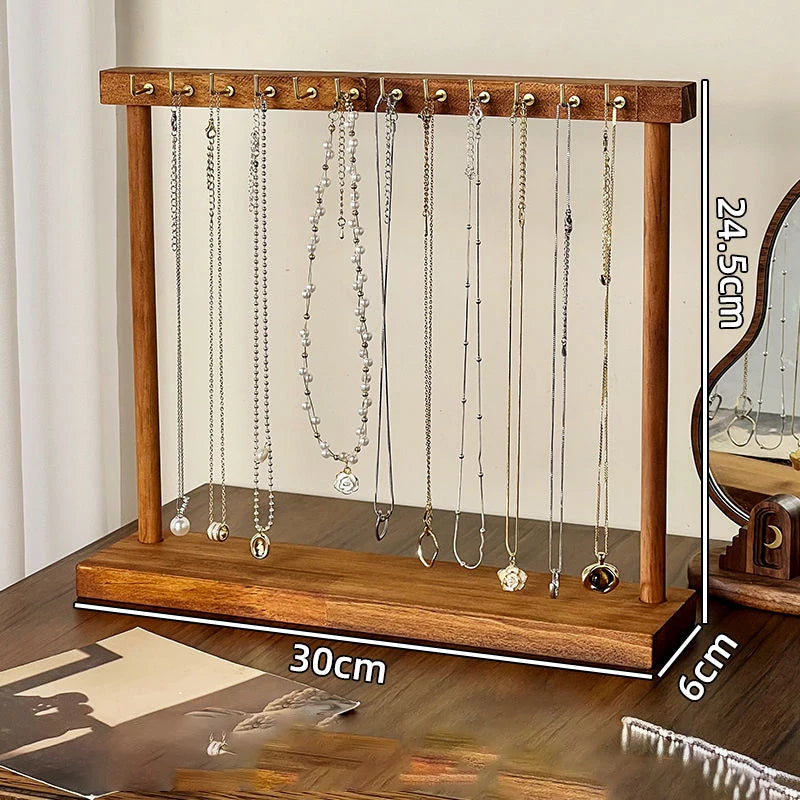 Jewelry Organizer Display Stand Solid Wood Necklace Hanging