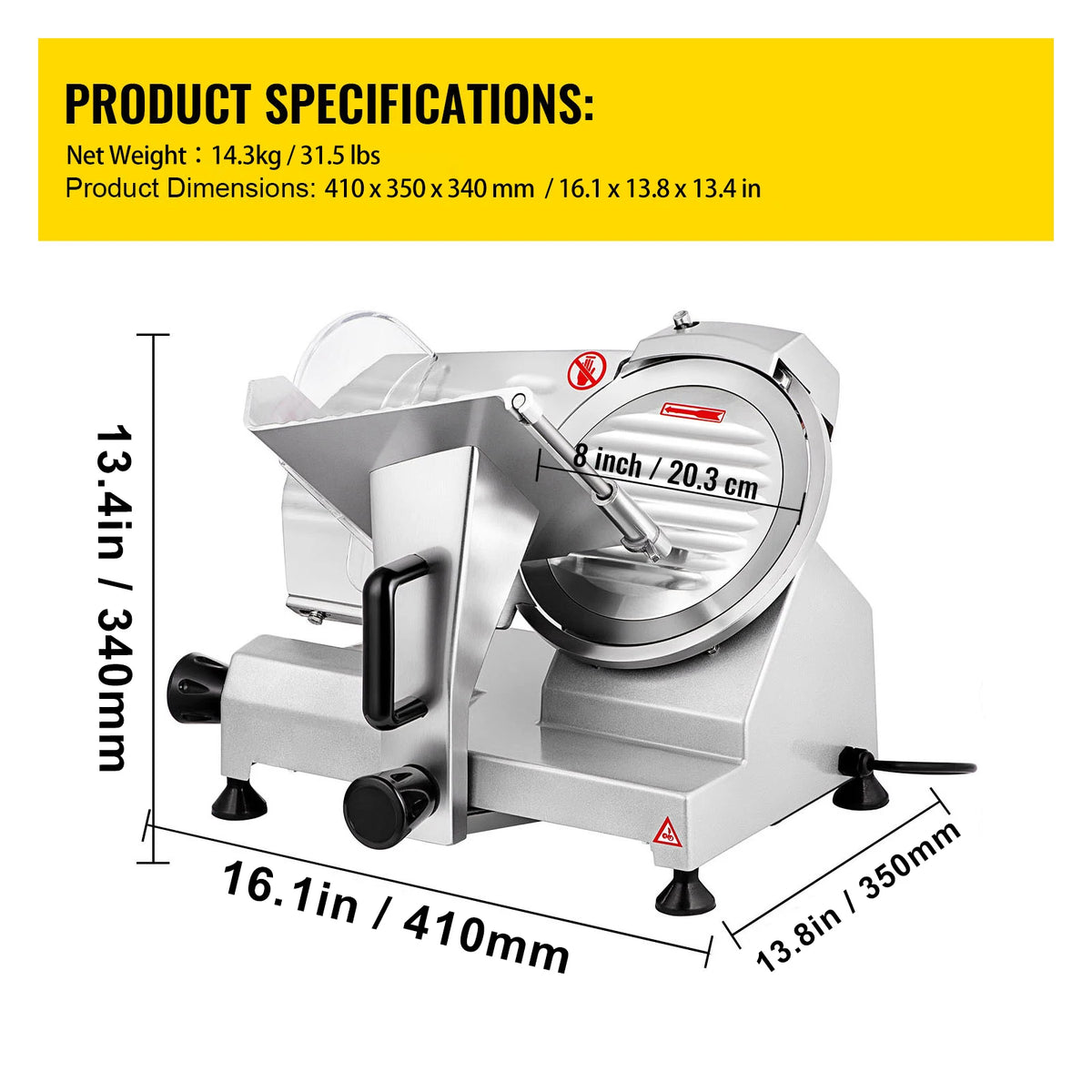 Succebuy Meat Slicer 8/10inch Carbon Steel Blade Electric