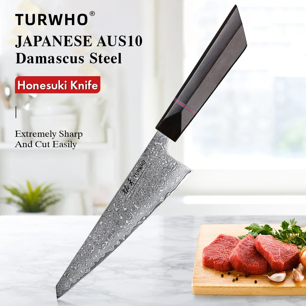 Turwho Honesuki Knife Damascus Steel Professional Chef Knives