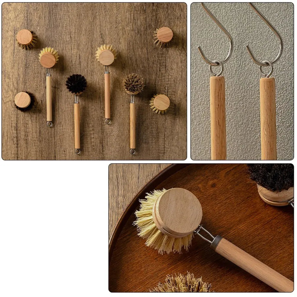 Bamboo Dish Scrub Brush Wooden Cleaning Scrubbers Cleaning