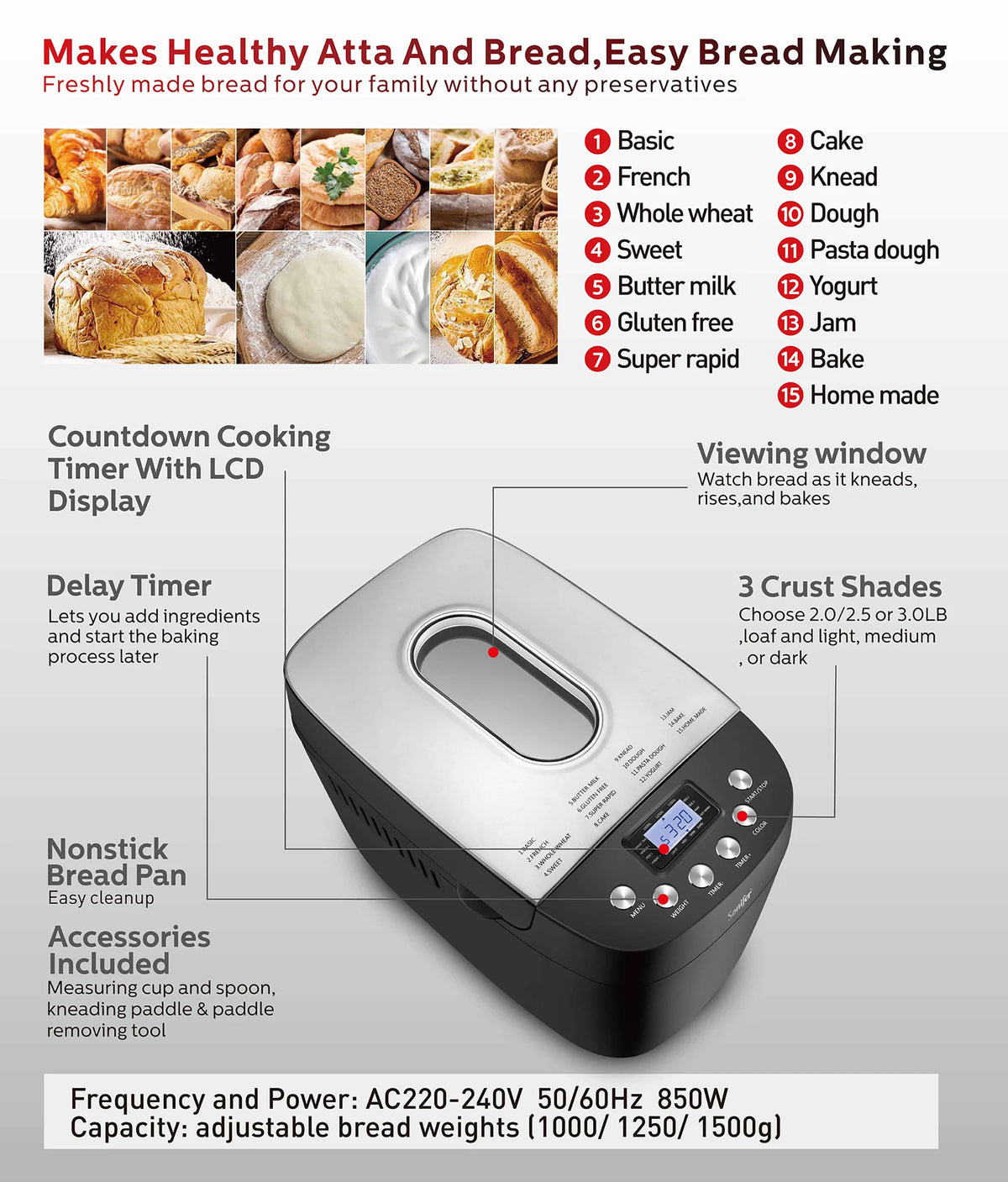 5kg Automatic Bread Machine 850w Programmable Bread Maker