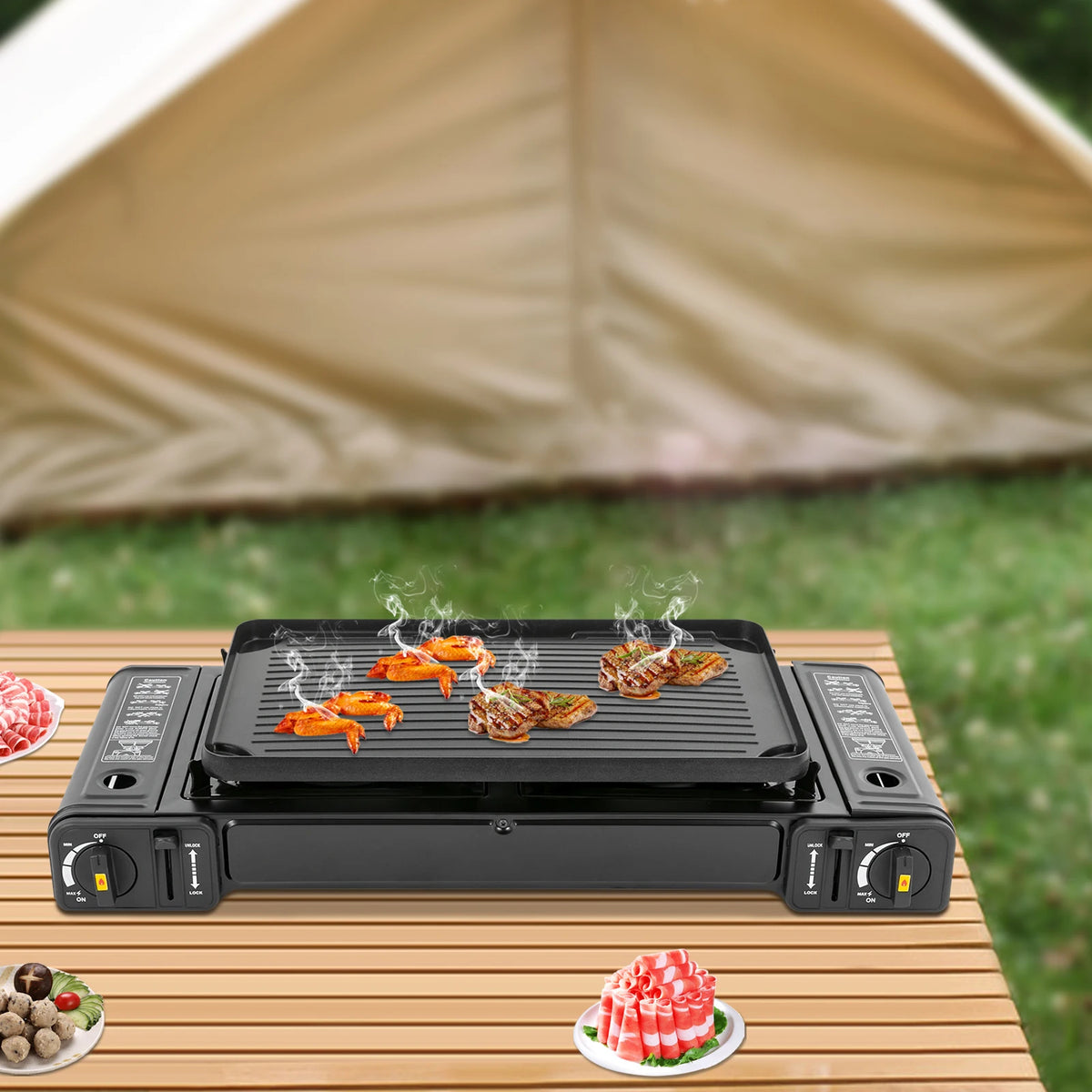 Double Head Barbecue Gas Stove Baking Tray Application