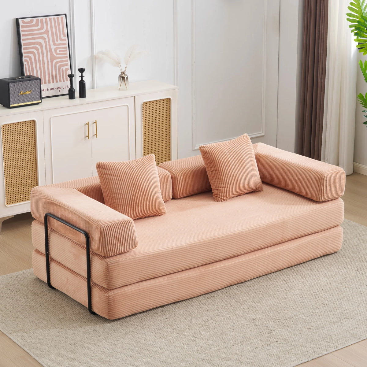 Corduroy Convertible Sofa Bed 2-In-1 Floor Sofa &