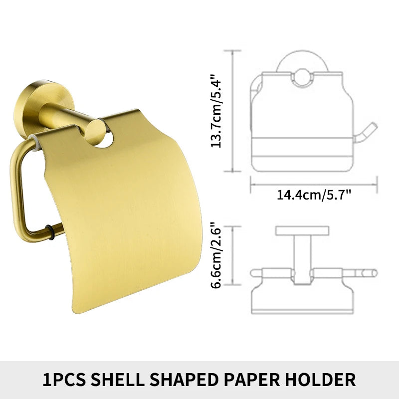 Brushed Gold Bathroom Towel Rack Toilet Brush Roll