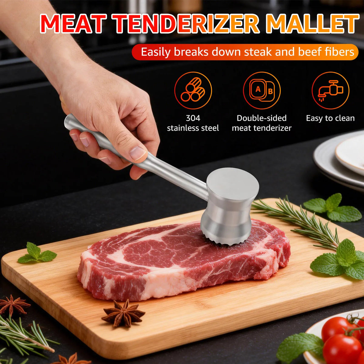 Meat Tenderizer Hammer Double-Sided Meats Hammer Stainless