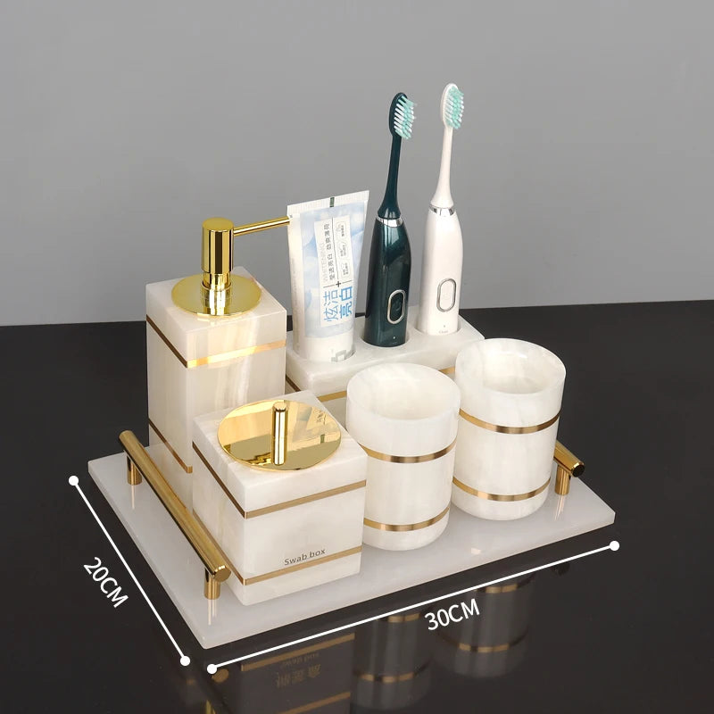White Onyx Natural Marble Bathroom Gold Luxury Soap