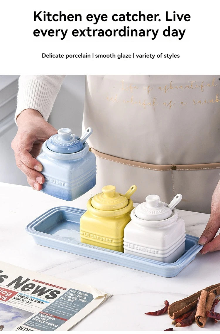 3pcs Ceramic Spice Container Storing Salt Sugar Pepper